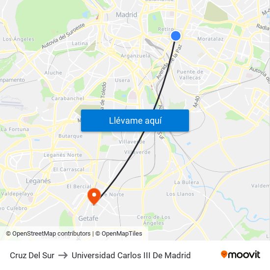 Cruz Del Sur to Universidad Carlos III De Madrid map