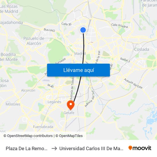 Plaza De La Remonta to Universidad Carlos III De Madrid map