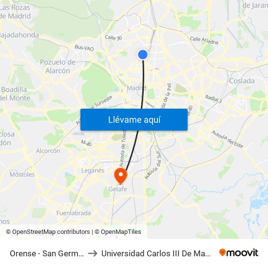 Orense - San Germán to Universidad Carlos III De Madrid map