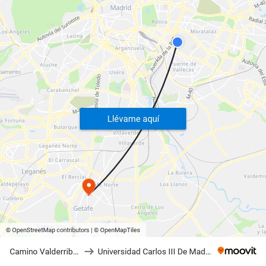 Camino Valderribas to Universidad Carlos III De Madrid map