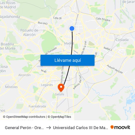 General Perón - Orense to Universidad Carlos III De Madrid map