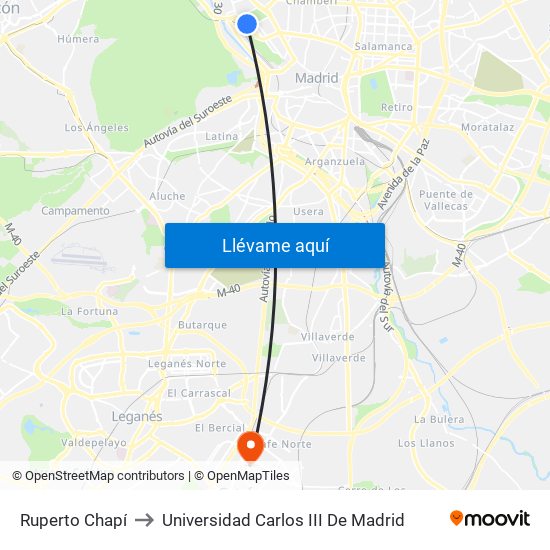 Ruperto Chapí to Universidad Carlos III De Madrid map