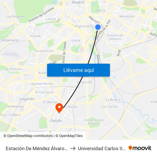 Estación De Méndez Álvaro - Estación Sur to Universidad Carlos III De Madrid map