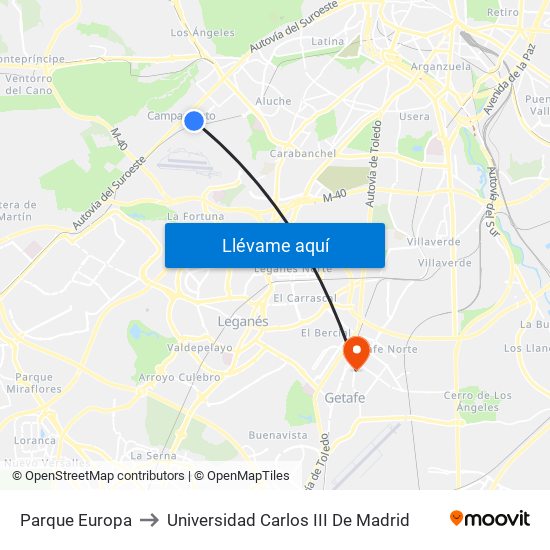 Parque Europa to Universidad Carlos III De Madrid map