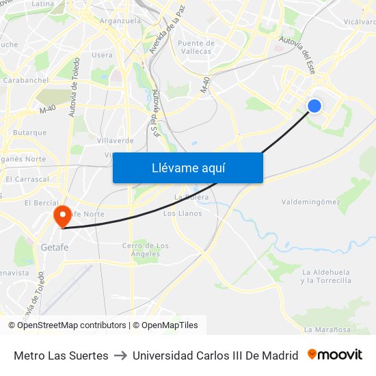 Metro Las Suertes to Universidad Carlos III De Madrid map