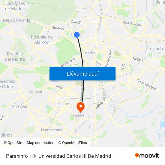 Paraninfo to Universidad Carlos III De Madrid map
