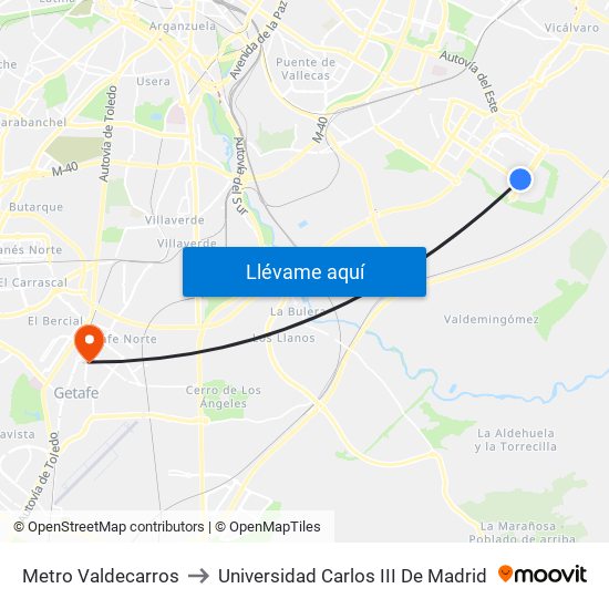 Metro Valdecarros to Universidad Carlos III De Madrid map