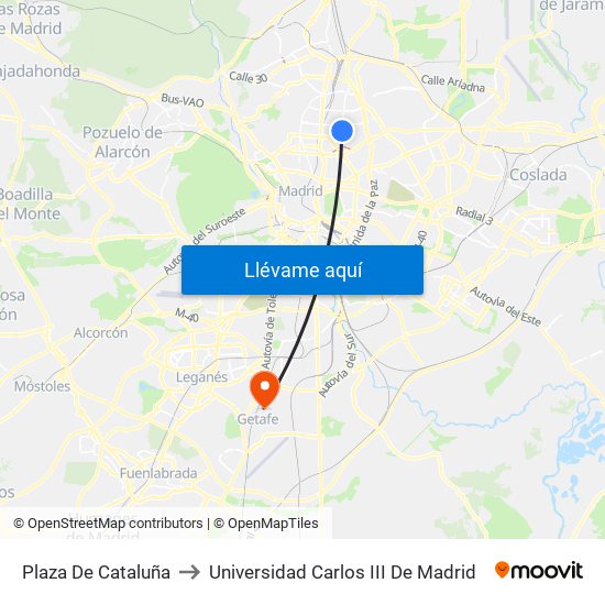 Plaza De Cataluña to Universidad Carlos III De Madrid map