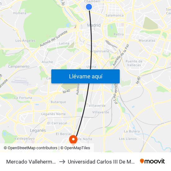 Mercado Vallehermoso to Universidad Carlos III De Madrid map