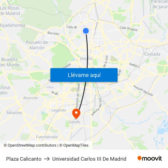 Plaza Calicanto to Universidad Carlos III De Madrid map