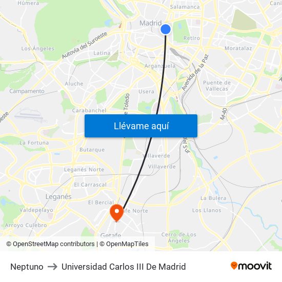 Neptuno to Universidad Carlos III De Madrid map