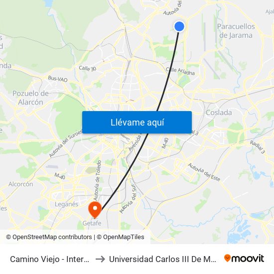Camino Viejo - Intergolf to Universidad Carlos III De Madrid map