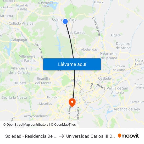 Soledad - Residencia De Ancianos to Universidad Carlos III De Madrid map