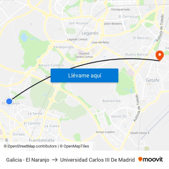 Galicia - El Naranjo to Universidad Carlos III De Madrid map