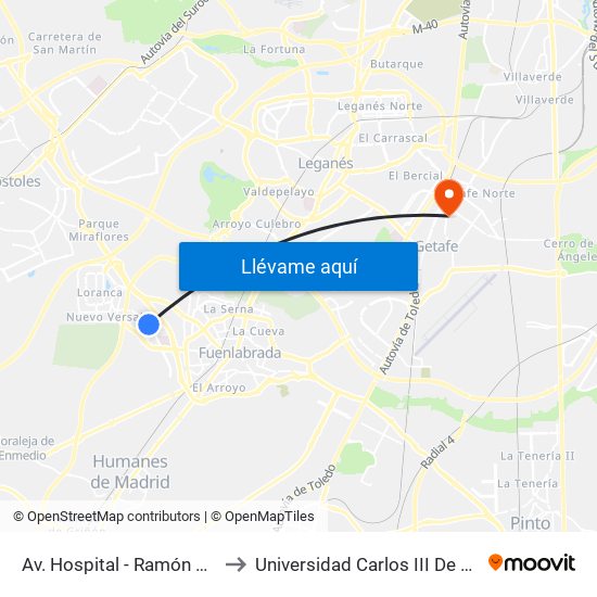 Av. Hospital - Ramón Y Cajal to Universidad Carlos III De Madrid map
