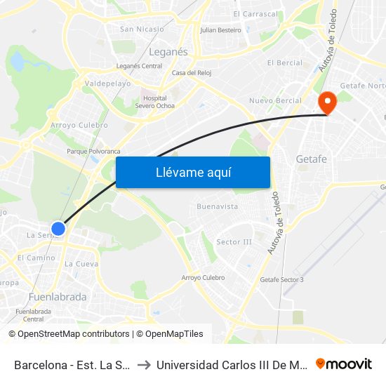 Barcelona - Est. La Serna to Universidad Carlos III De Madrid map