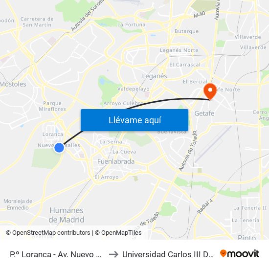 P.º Loranca - Av. Nuevo Versalles to Universidad Carlos III De Madrid map