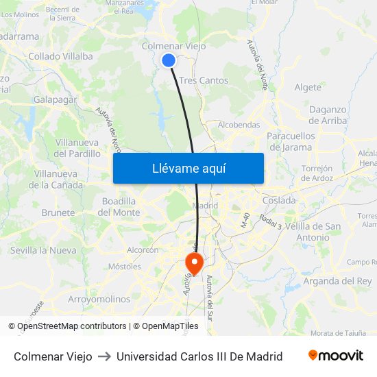 Colmenar Viejo to Universidad Carlos III De Madrid map