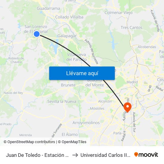 Juan De Toledo - Estación De Autobuses to Universidad Carlos III De Madrid map