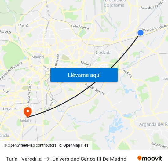 Turín - Veredilla to Universidad Carlos III De Madrid map