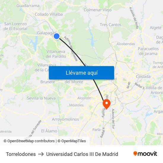 Torrelodones to Universidad Carlos III De Madrid map