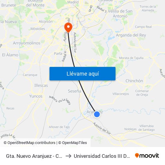 Gta. Nuevo Aranjuez - Cuarteles to Universidad Carlos III De Madrid map