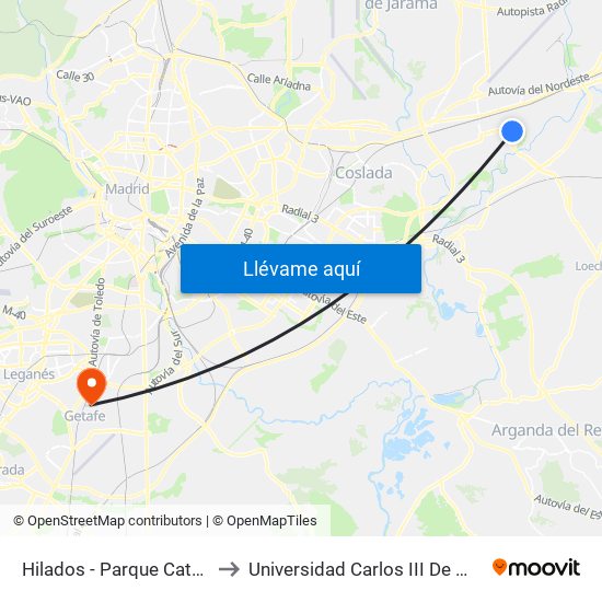 Hilados - Parque Cataluña to Universidad Carlos III De Madrid map