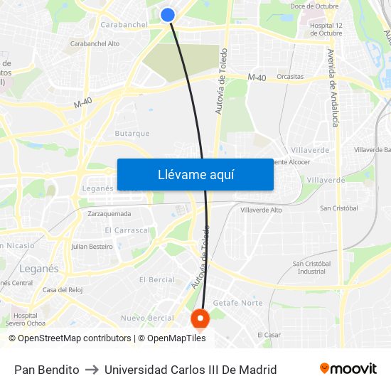 Pan Bendito to Universidad Carlos III De Madrid map