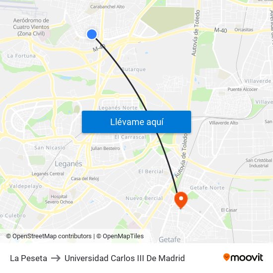 La Peseta to Universidad Carlos III De Madrid map