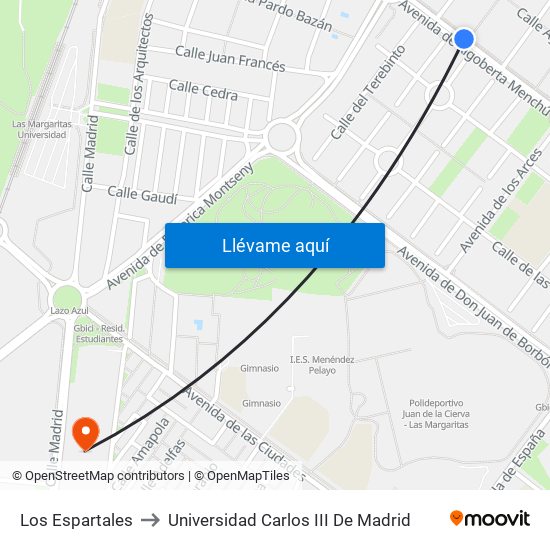 Los Espartales to Universidad Carlos III De Madrid map