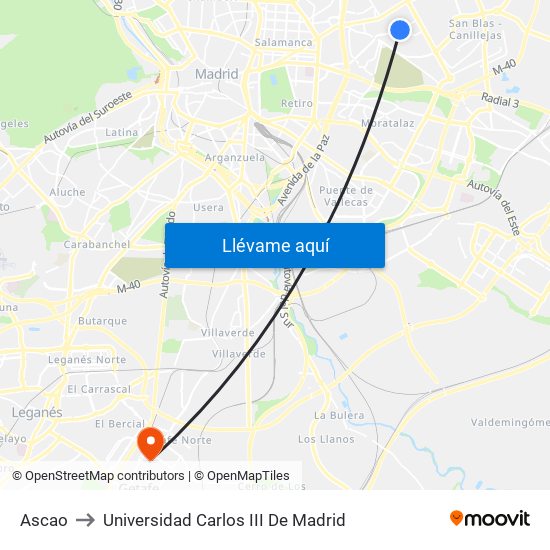 Ascao to Universidad Carlos III De Madrid map