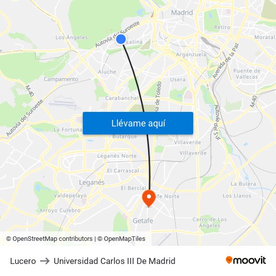 Lucero to Universidad Carlos III De Madrid map