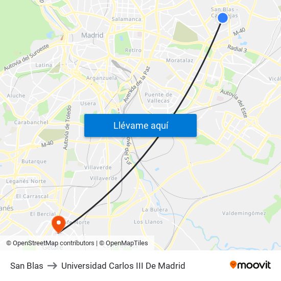 San Blas to Universidad Carlos III De Madrid map