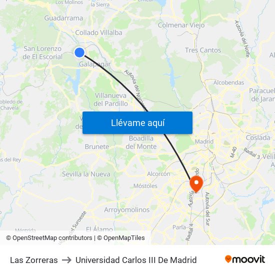 Las Zorreras to Universidad Carlos III De Madrid map