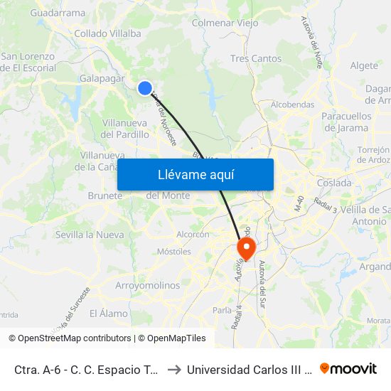 Ctra. A-6 - C. C. Espacio Torrelodones to Universidad Carlos III De Madrid map