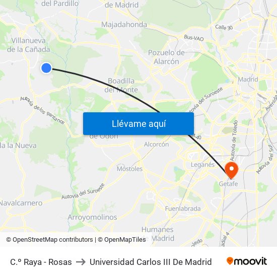 C.º Raya - Dalias to Universidad Carlos III De Madrid map