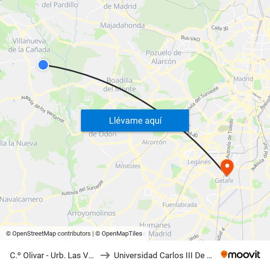 C.º Olivar - Urb. Las Velisas to Universidad Carlos III De Madrid map