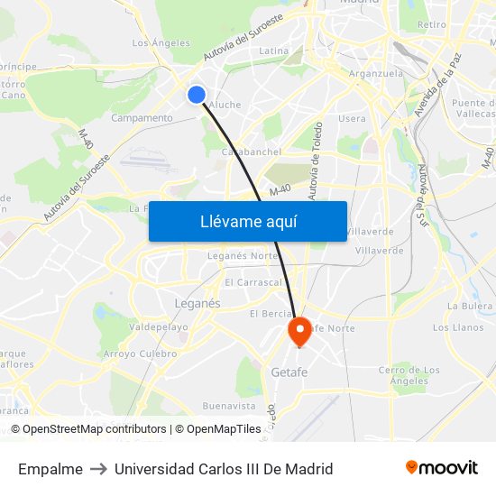 Empalme to Universidad Carlos III De Madrid map