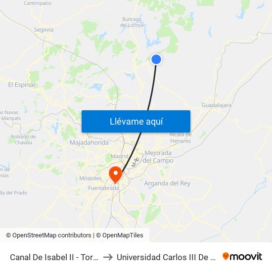 Canal De Isabel II - Torrearte to Universidad Carlos III De Madrid map