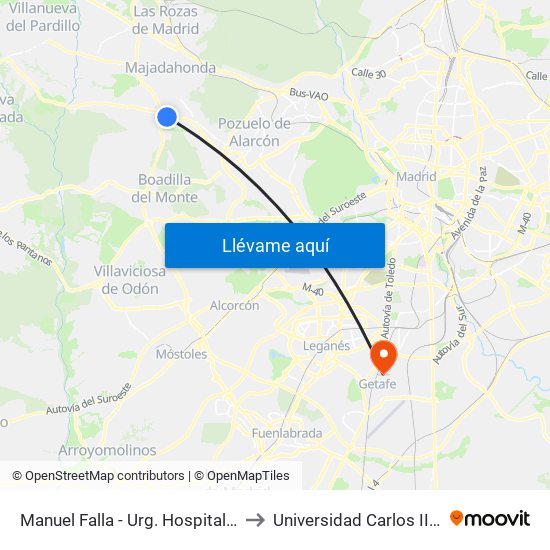 Manuel Falla - Urg. Hospital Pta. De Hierro to Universidad Carlos III De Madrid map