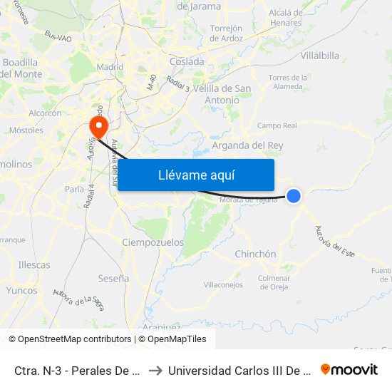 Ctra. N-3 - Perales De Tajuña to Universidad Carlos III De Madrid map