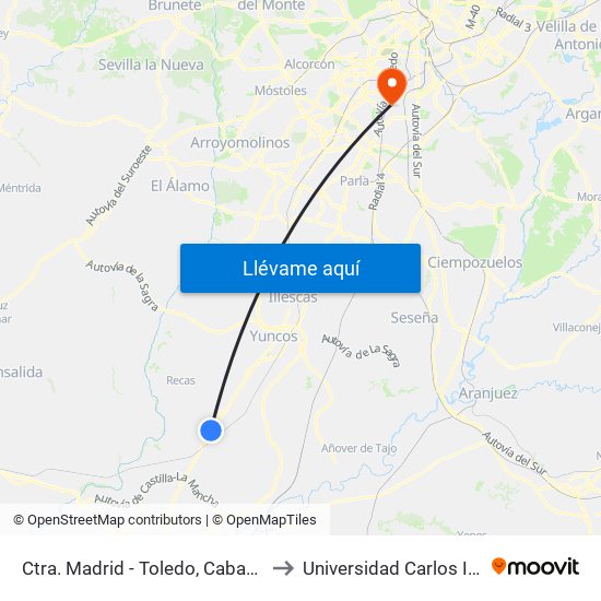 Ctra. Madrid - Toledo, Cabañas De La Sagra to Universidad Carlos III De Madrid map