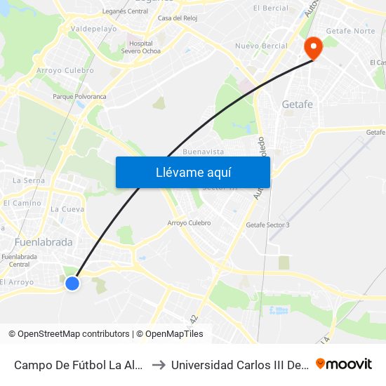 Campo De Fútbol La Aldehuela to Universidad Carlos III De Madrid map