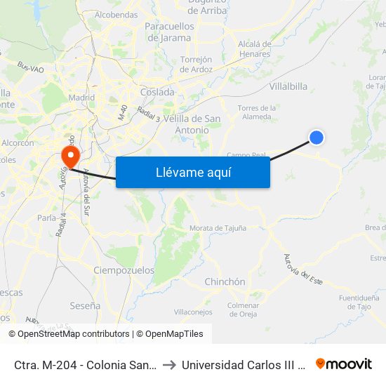 Ctra. M-204 - Colonia San Francisco to Universidad Carlos III De Madrid map