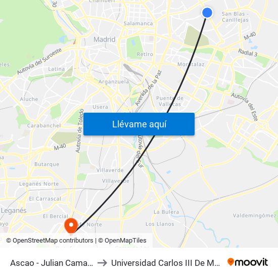 Ascao - Julian Camarillo to Universidad Carlos III De Madrid map