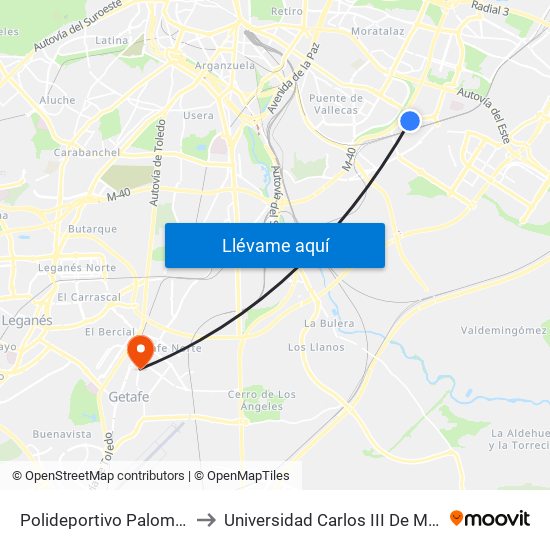 Polideportivo Palomeras to Universidad Carlos III De Madrid map