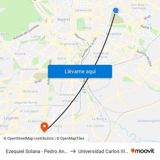 Ezequiel Solana - Pedro Antonio Alarcón to Universidad Carlos III De Madrid map