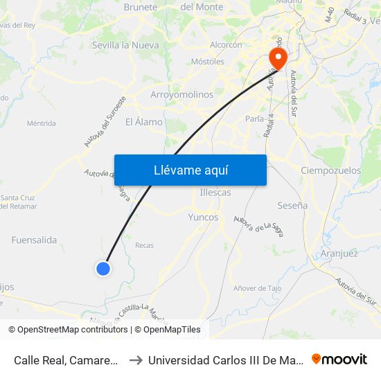 Calle Real, Camarenilla to Universidad Carlos III De Madrid map