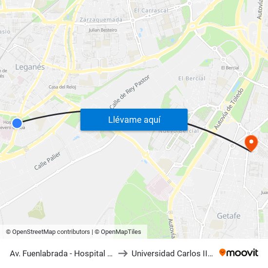 Av. Fuenlabrada - Hospital Severo Ochoa to Universidad Carlos III De Madrid map