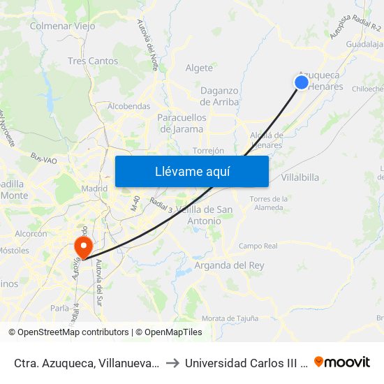 Ctra. Azuqueca, Villanueva De La Torre to Universidad Carlos III De Madrid map